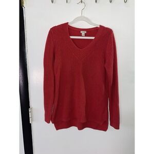 L.L. Bean Women's Long Sleeve V-Neck Pullover Sweater Size S-REG Red 100% Cotton